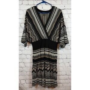Jessica Howard Knit‎ Dress Striped V-Neck Short Sleeve Black Gold XL
